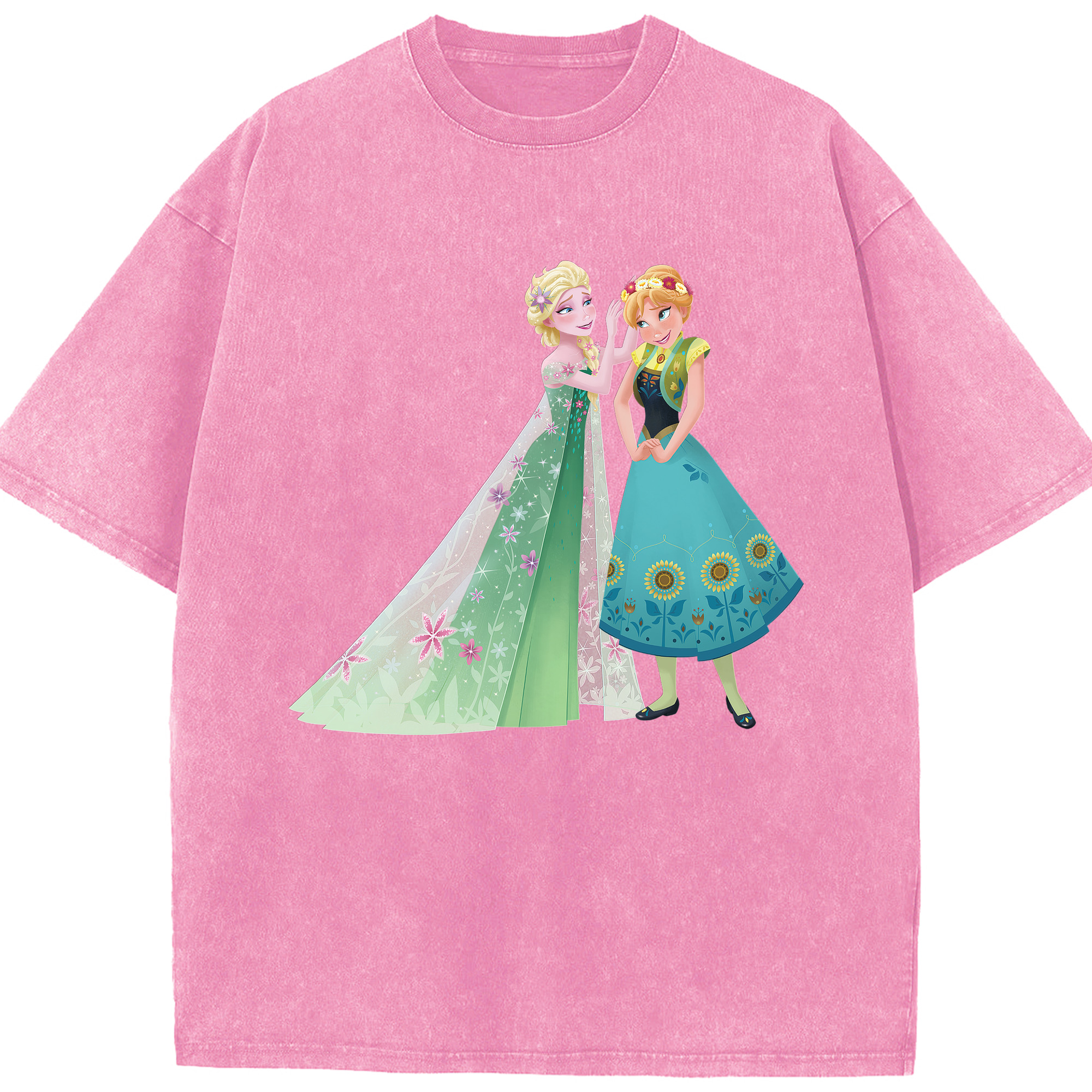 （画像用） アナと雪の女王 アンナ エルサ Frozen Anna Elsa 綿100% ヴィンテージ風 半袖Tシャツ（フロントプリント）